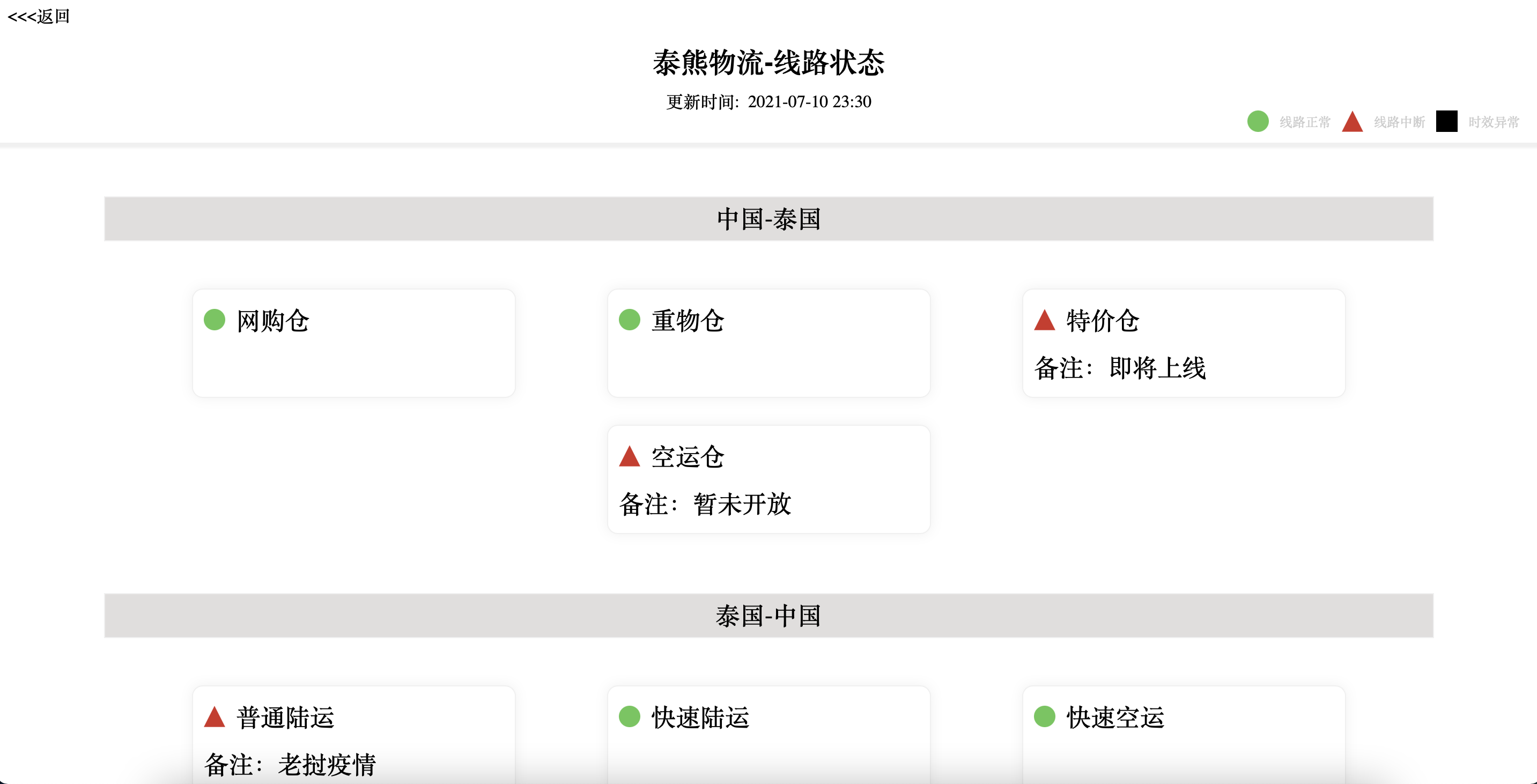 泰熊物流新增线路状态